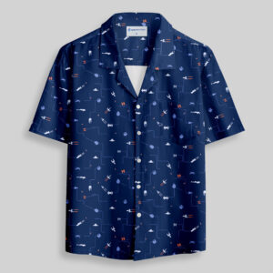 Spaceship Icon Blue Pocket Hawaiian Shirt