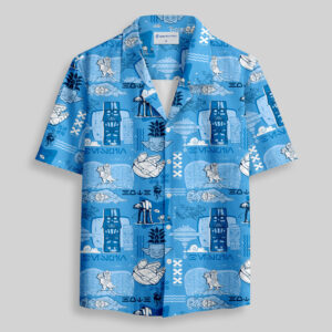 Hawaiian Traditional Tiki Blue Pocket Hawaiian Shirt