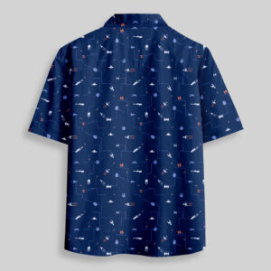 Alternative view of Spaceship Icon Blue Pocket Hawaiian Shirt