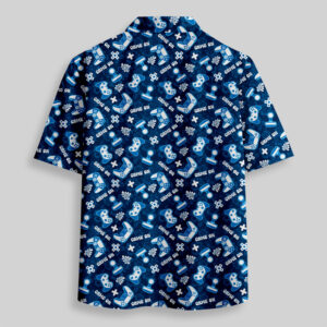 Alternative view of Game on Blue Gamepad Pocket Hawaiian Shirt