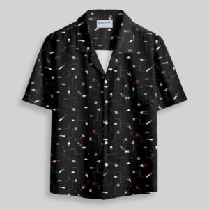 Spaceship Icon Black Pocket Hawaiian Shirt