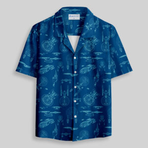 Spaceship Line Drawing Pocket Hawaiian Shirt