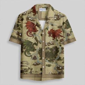 Retro SciFi Dragon Map Pocket Hawaiian Shirt