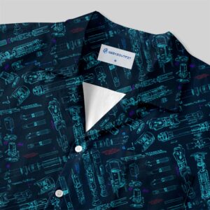 Alternative view of Space War Weapons Navy Pocket Hawaiian Shirt