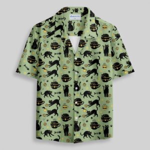 Midnight Cat Whispers Pocket Hawaiian Shirt