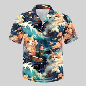 Splash and Cat Pocket Hawaiian Shirt