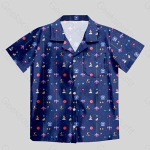 Retro Style Arcade Video Game featuring Space Blue Pocket Hawaiian Shirt